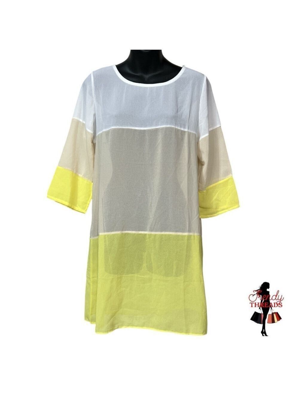 Boutique NEW Sheer Colorblock Mini Dress Sleeves Swim Cover-Up Small Medium NWT